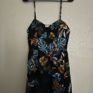 Floral Print Mini Dress in Blue and Gold